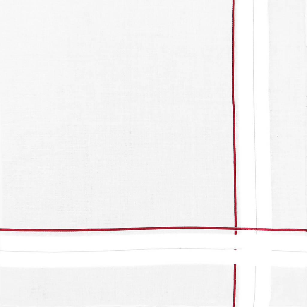 Variante rossa - Sangallo - fazzoletto di cotone da uomo con incroci di spesse righe di raso e righe colorate e Orlo a Mano