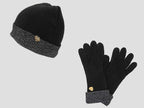 Set guanti e cappello donna con risvolto di lurex argento