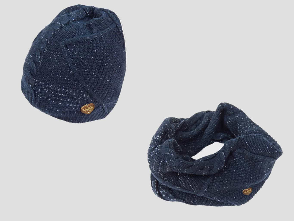 Blu - Set donna cappello e sciarpa lavorati a trecce con lurex