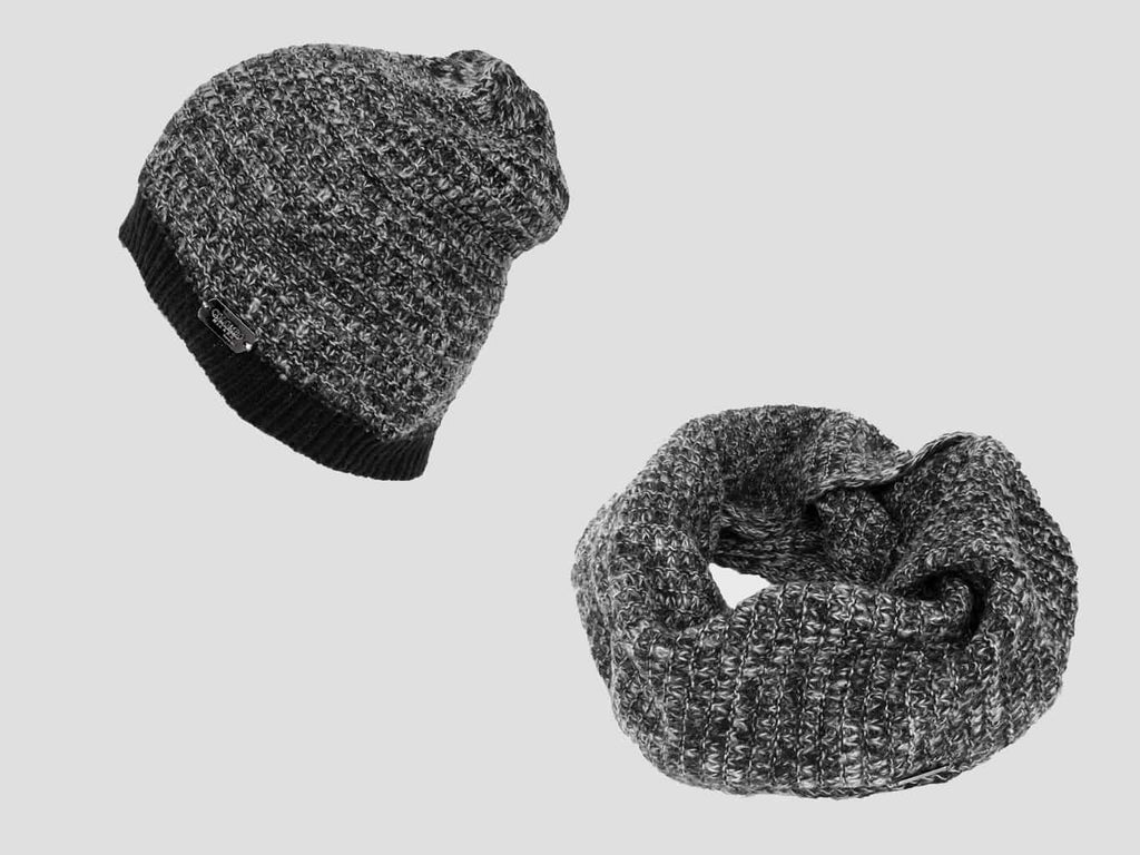 Nero - Set uomo cappello e sciarpa bicolore con finissaggio mohair