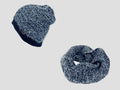 Blu - Set uomo cappello e sciarpa bicolore con finissaggio mohair