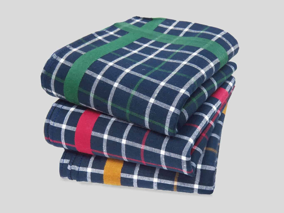 Varianti - Scozia- fazzoletti di cotone a quadri blu da uomo con riga colorata