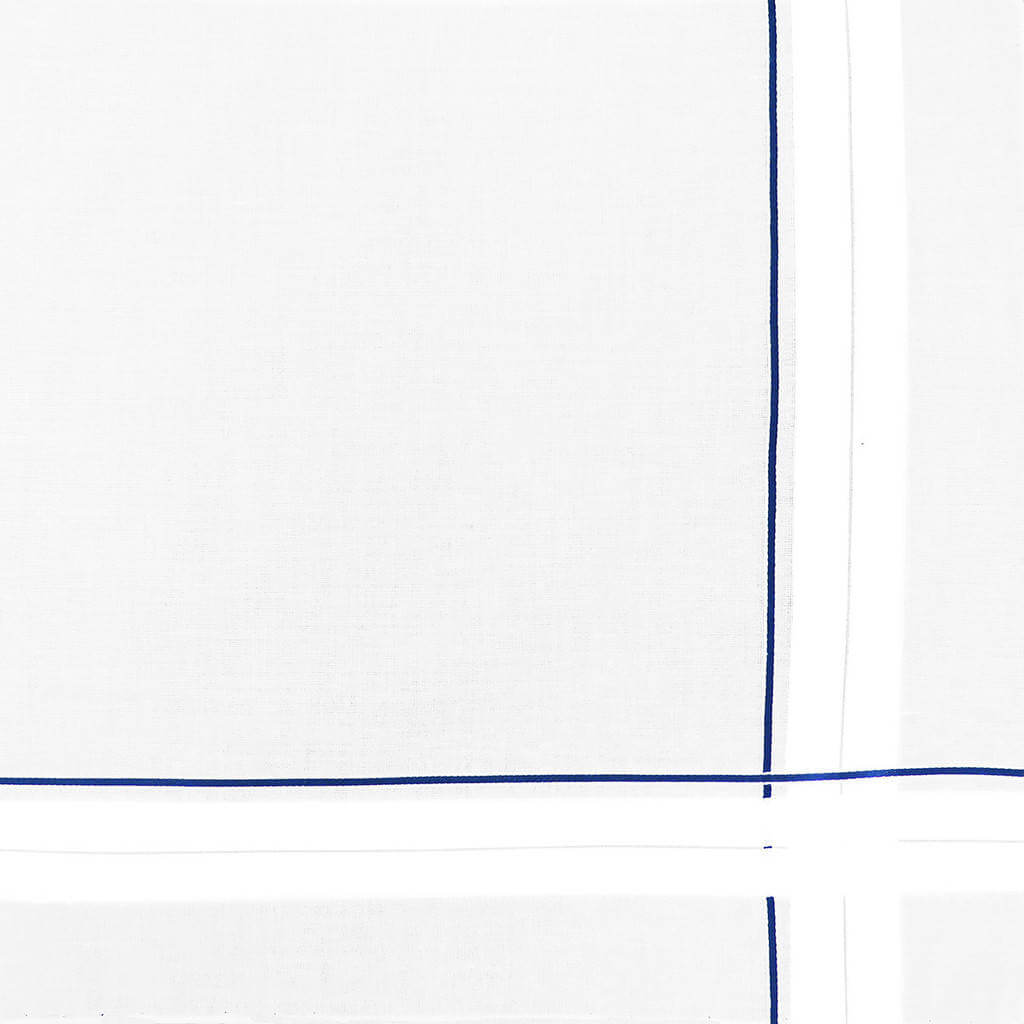 Variante blu - Sangallo - fazzoletto di cotone da uomo con incroci di spesse righe di raso e righe colorate e Orlo a Mano