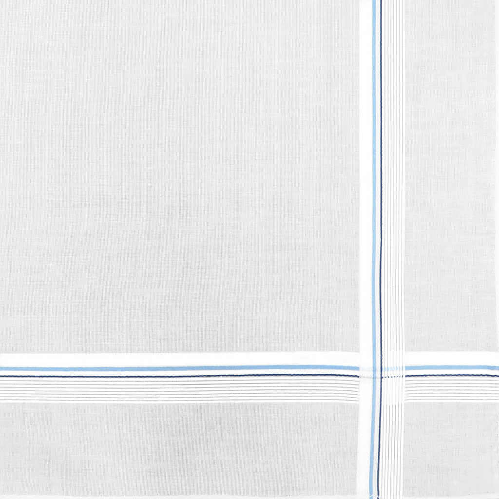 Variante blu - fazzoletto di cotone da uomo bianco con sottili righe di raso incrociate