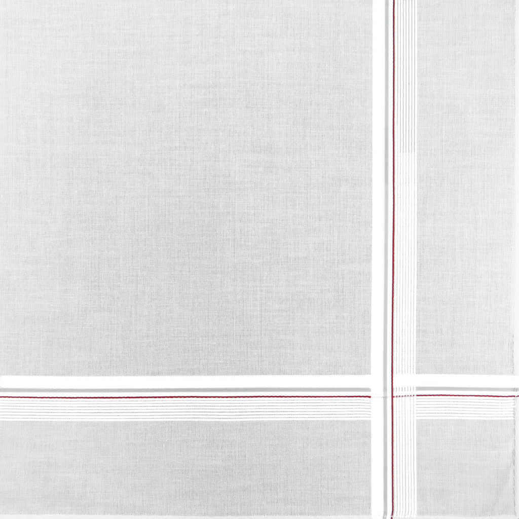 Variante rossa - fazzoletto di cotone da uomo bianco con sottili righe di raso incrociate