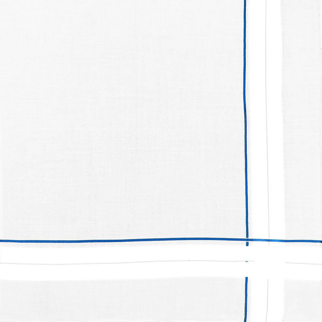Variante azzurra - Sangallo - fazzoletto di cotone da uomo con incroci di spesse righe di raso e righe colorate e Orlo a Mano