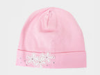 Rosa - Emily - Berretto neonata in cotone con strass e fiori in pizzo