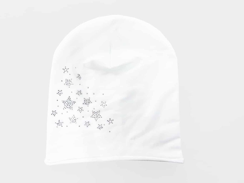 Bianco - Mary- Berretto bimba in cotone con stelle strass