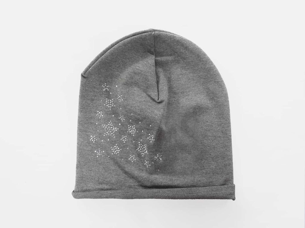 Grigio - Mary- Berretto bimba in cotone con stelle strass