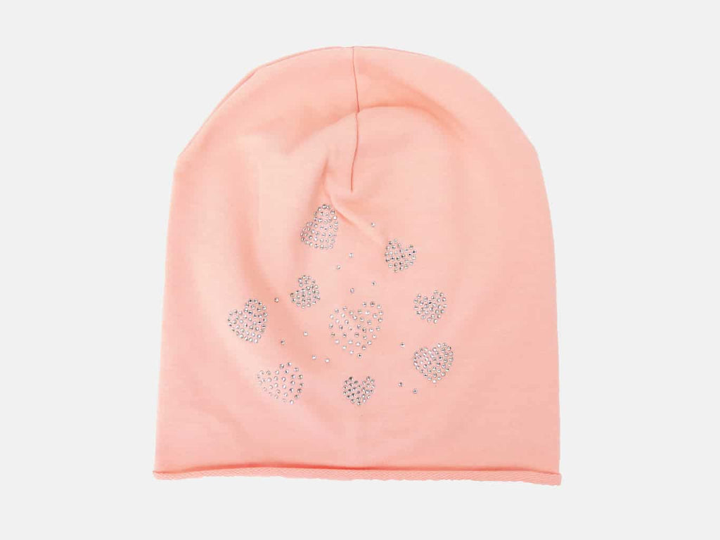 Rosa - Linda - berretto bimba misto cotone con cuori di strass