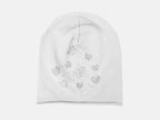 Bianco - Linda - berretto bimba misto cotone con cuori di strass
