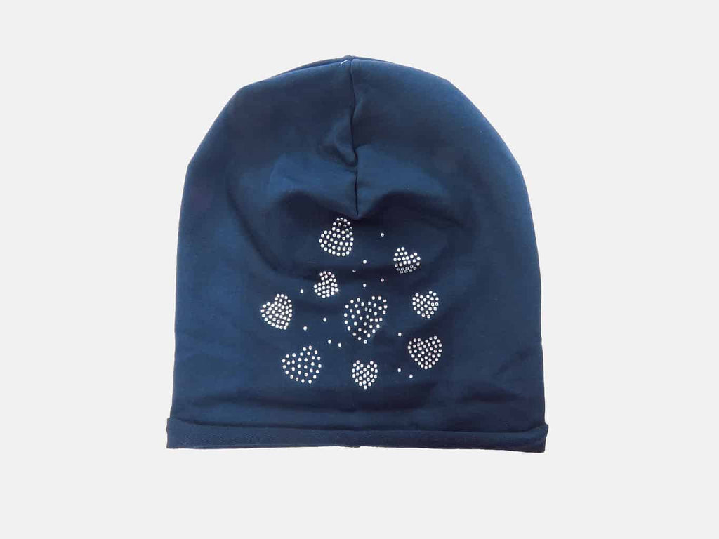 Blu - Linda - berretto bimba misto cotone con cuori di strass