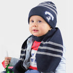 Cappello e sciarpa a righe con stampa Free Style - blu