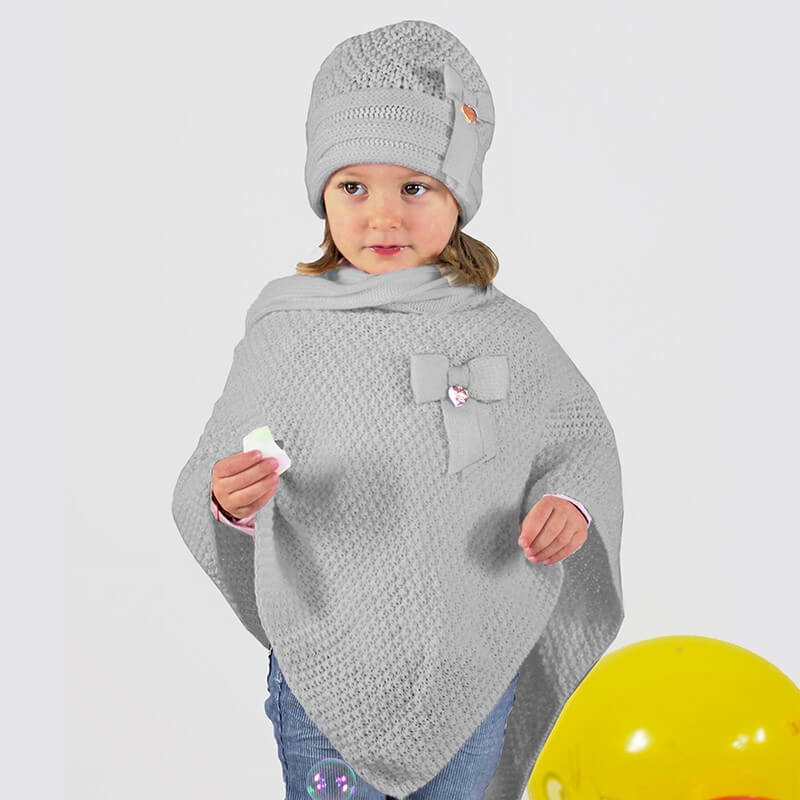 Grigio - Mantella e cappello da bimba a nido d'ape