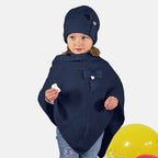 Blu - Mantella e cappello da bimba a nido d'ape