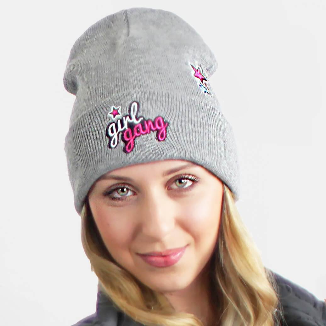 Cappello "beanie" con scritte e ricami - Colombo Milano 1911 - Girl gang grigio