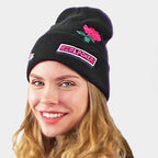 Cappello "beanie" con scritte e ricami - Colombo Milano 1911 - Girl power nero