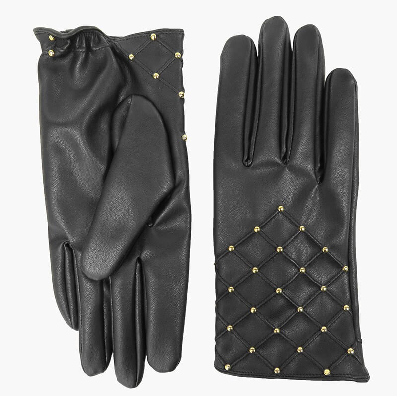 Guanti da donna in ecopelle con borchiette oro Colombo Milano 1911