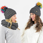 Sciarpa ad anello e cappello con pompon multi-color in ecopelliccia - grigio - Colombo Milano 1911