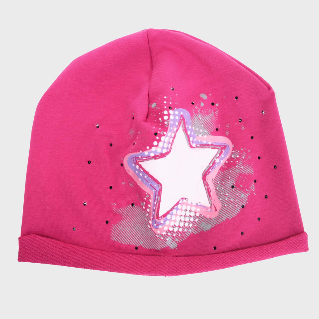 Fucsia Rockstar - cappello bimba (6-12 A) misto cotone con stella e strass