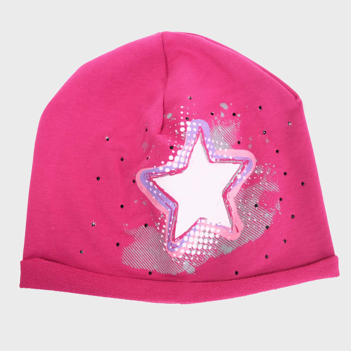 Fucsia Rockstar - cappello bimba (6-12 A) misto cotone con stella e strass