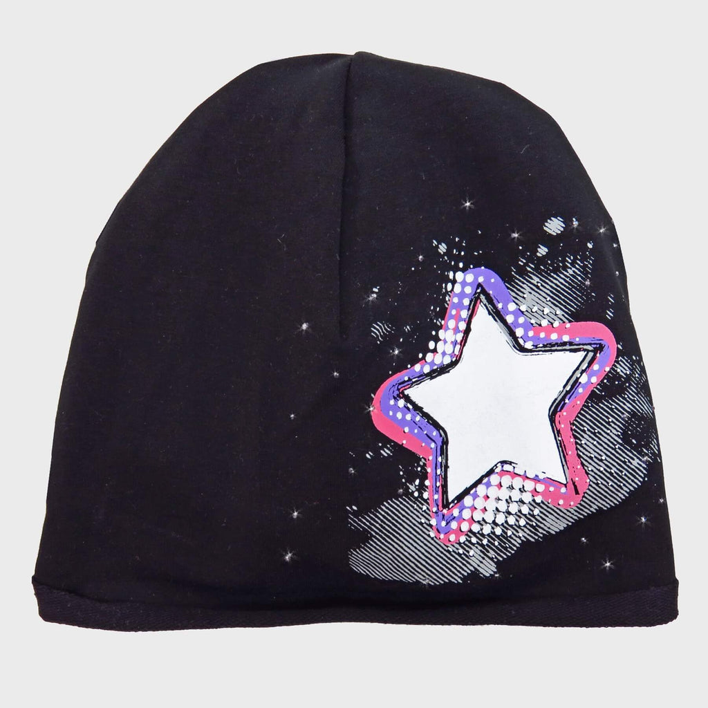 Nero Rockstar - cappello bimba (6-12 A) misto cotone con stella e strass