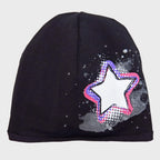 Nero Rockstar - cappello bimba (6-12 A) misto cotone con stella e strass