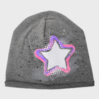Grigio Rockstar - cappello bimba (9m-2a) misto cotone con stella e strass