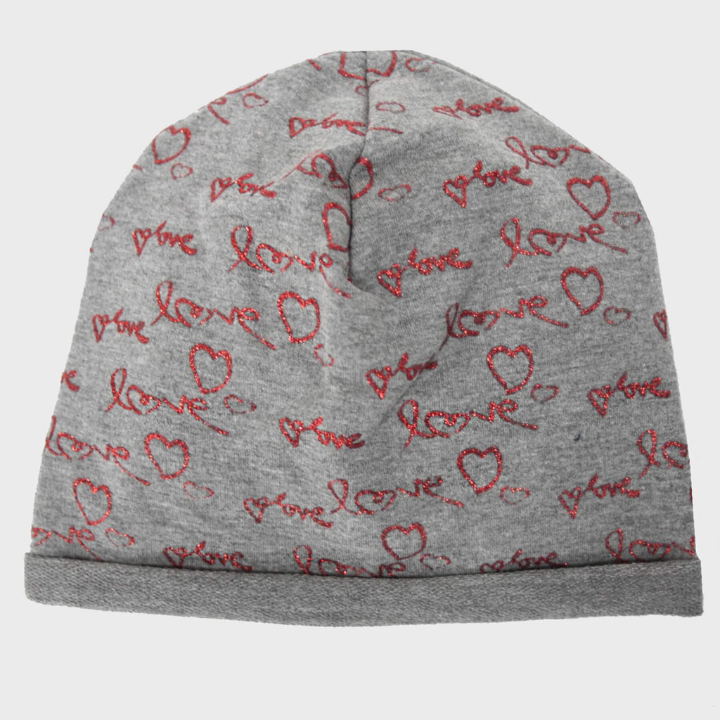 Grigio - Love - berretto bambina con stampa glitter