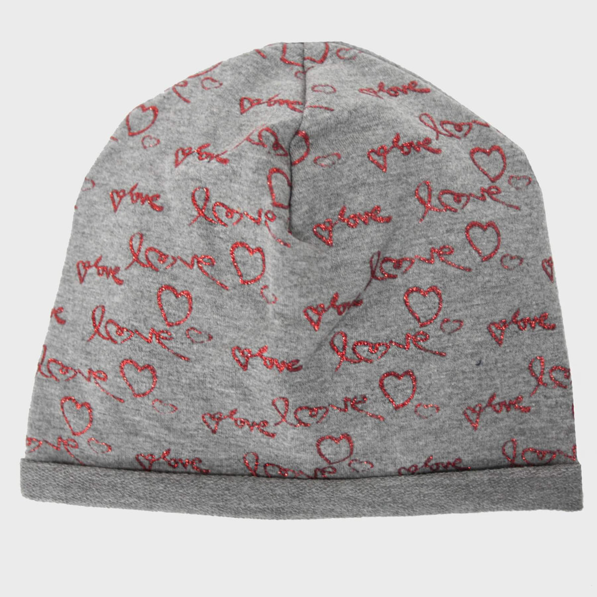 Grigio - Love - berretto bambina con stampa glitter