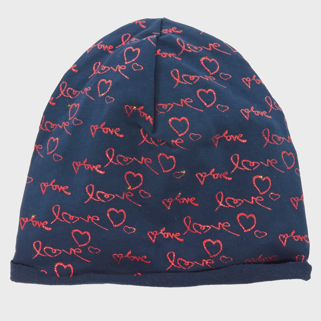 Blu - Love - berretto bambina con stampa glitter