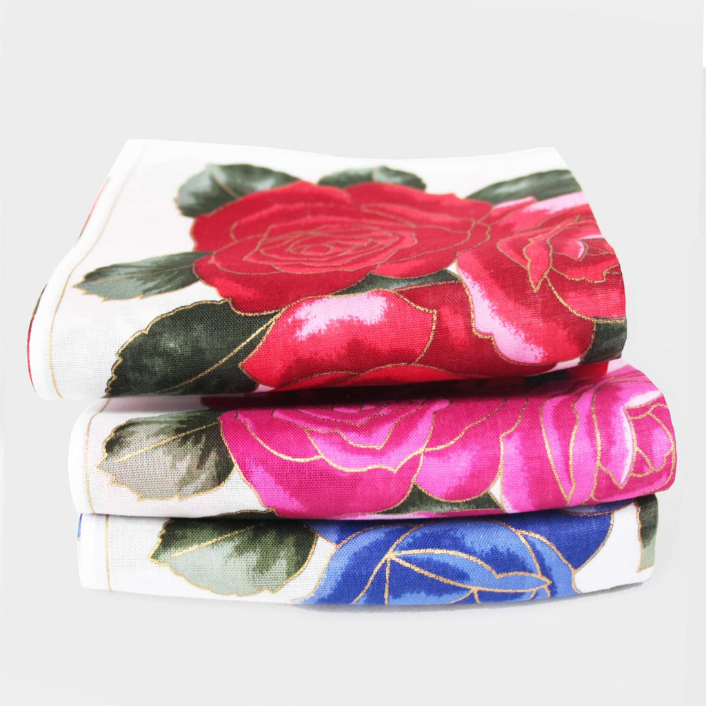 Varianti - Giulia - fazzoletti di cotone da donna con stampe grandi rose con contorni d'oro