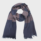 Sciarpa leggera -morbida pashmina spigata a righe - blu e fango