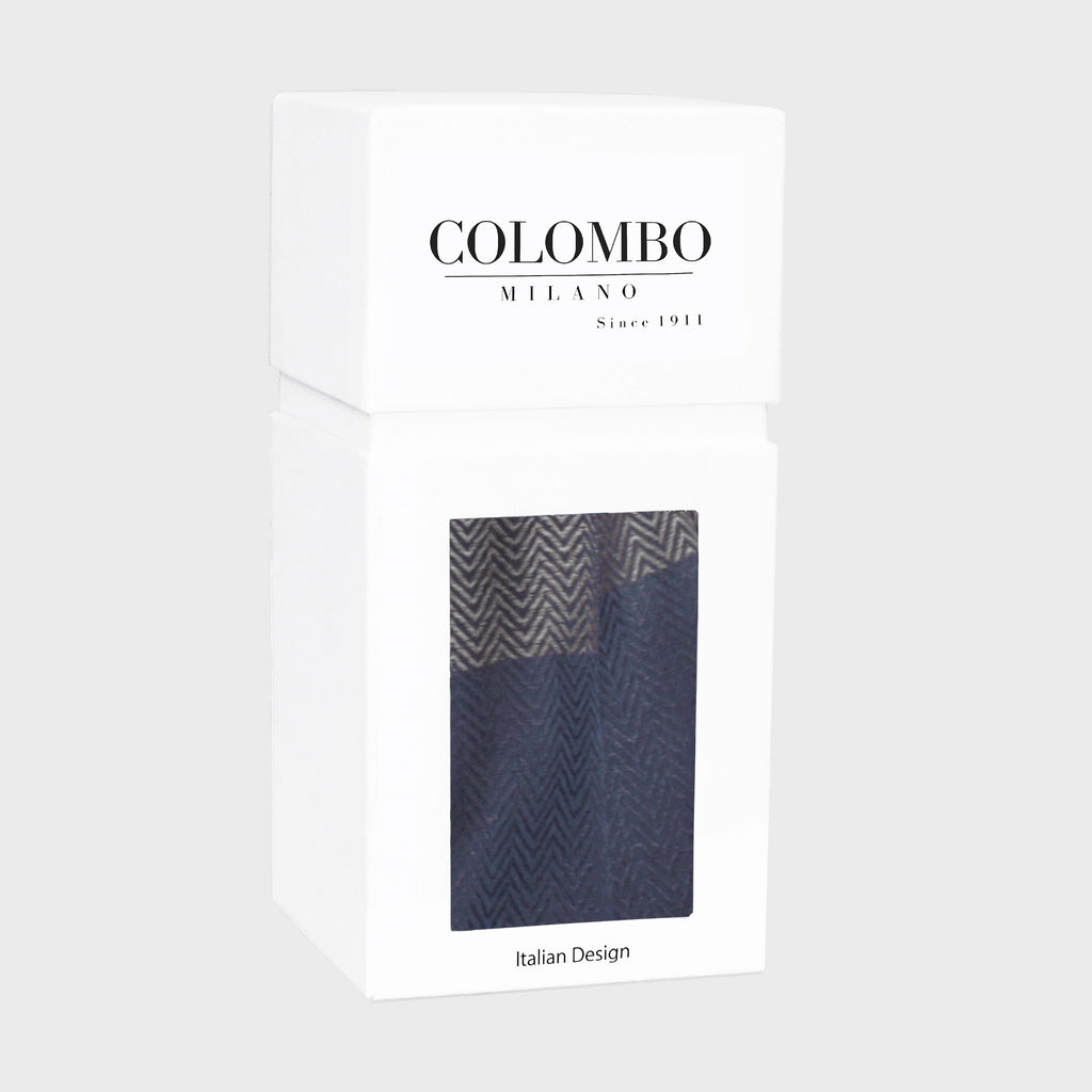 Scatola -morbida pashmina spigata a righe - blu e grigio