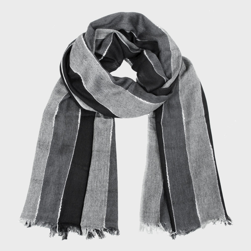Sciarpa leggera -morbida pashmina righe più colori - nero e grigio