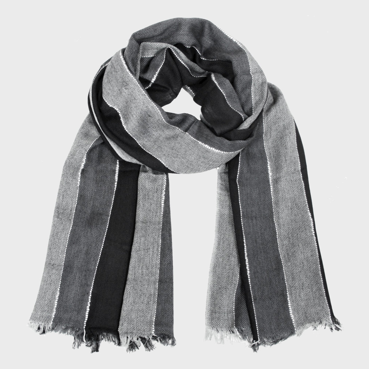 Sciarpa leggera -morbida pashmina righe più colori - nero e grigio