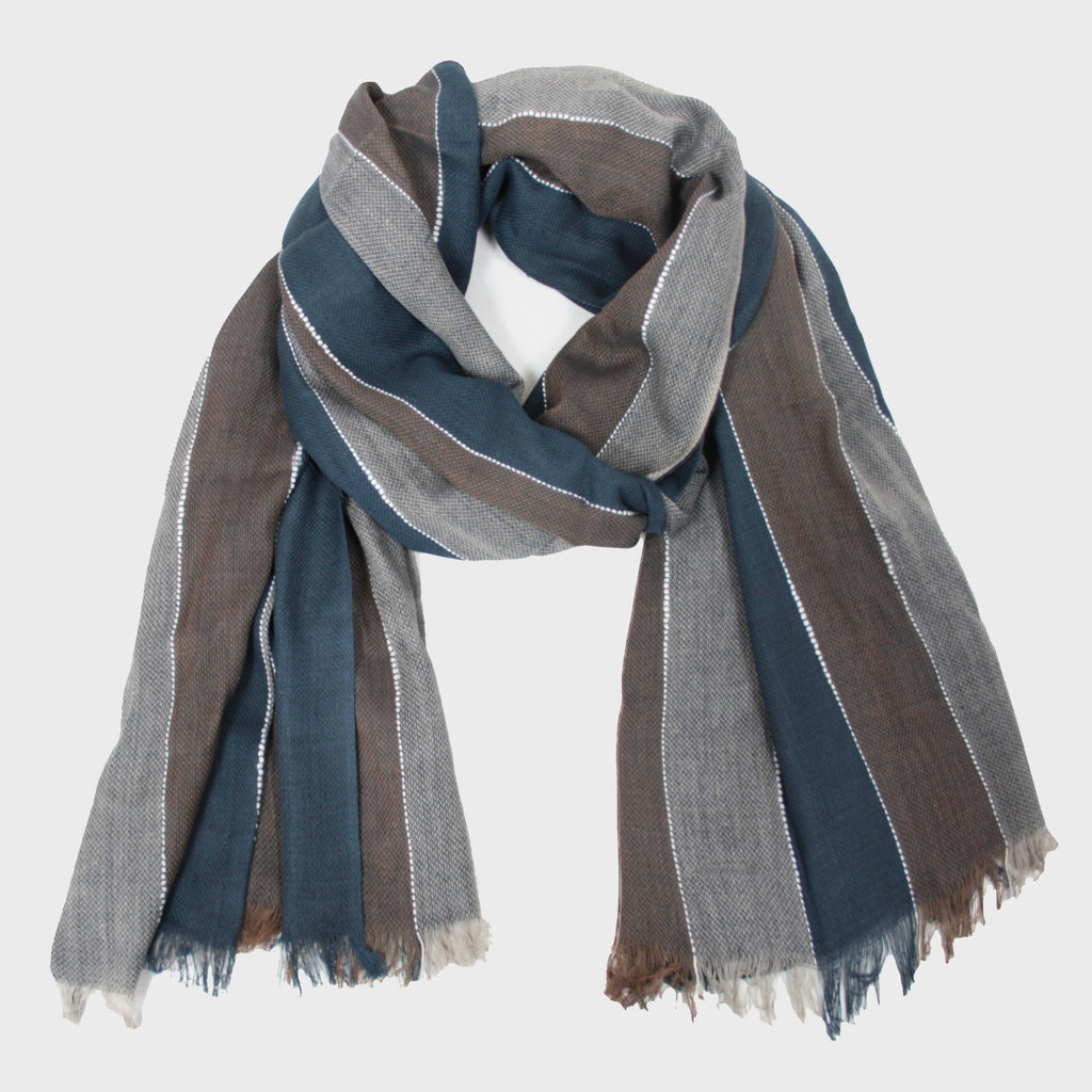 Sciarpa leggera -morbida pashmina righe più colori - blu e fango