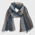 Sciarpa leggera -morbida pashmina righe più colori - blu e fango