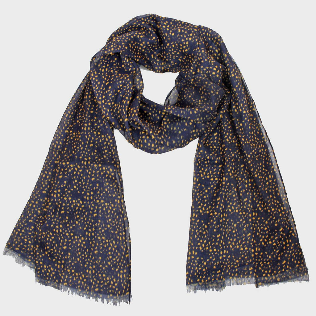 Sciarpa leggera -pashmina stampa a piccole macchie senape - blu