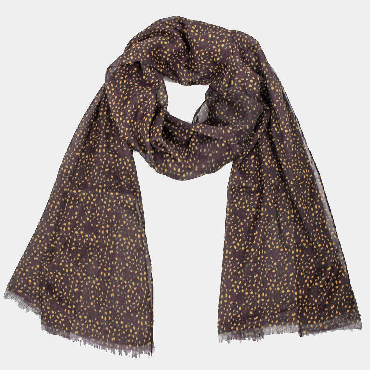 Sciarpa leggera -pashmina stampa a piccole macchie senape - marrone