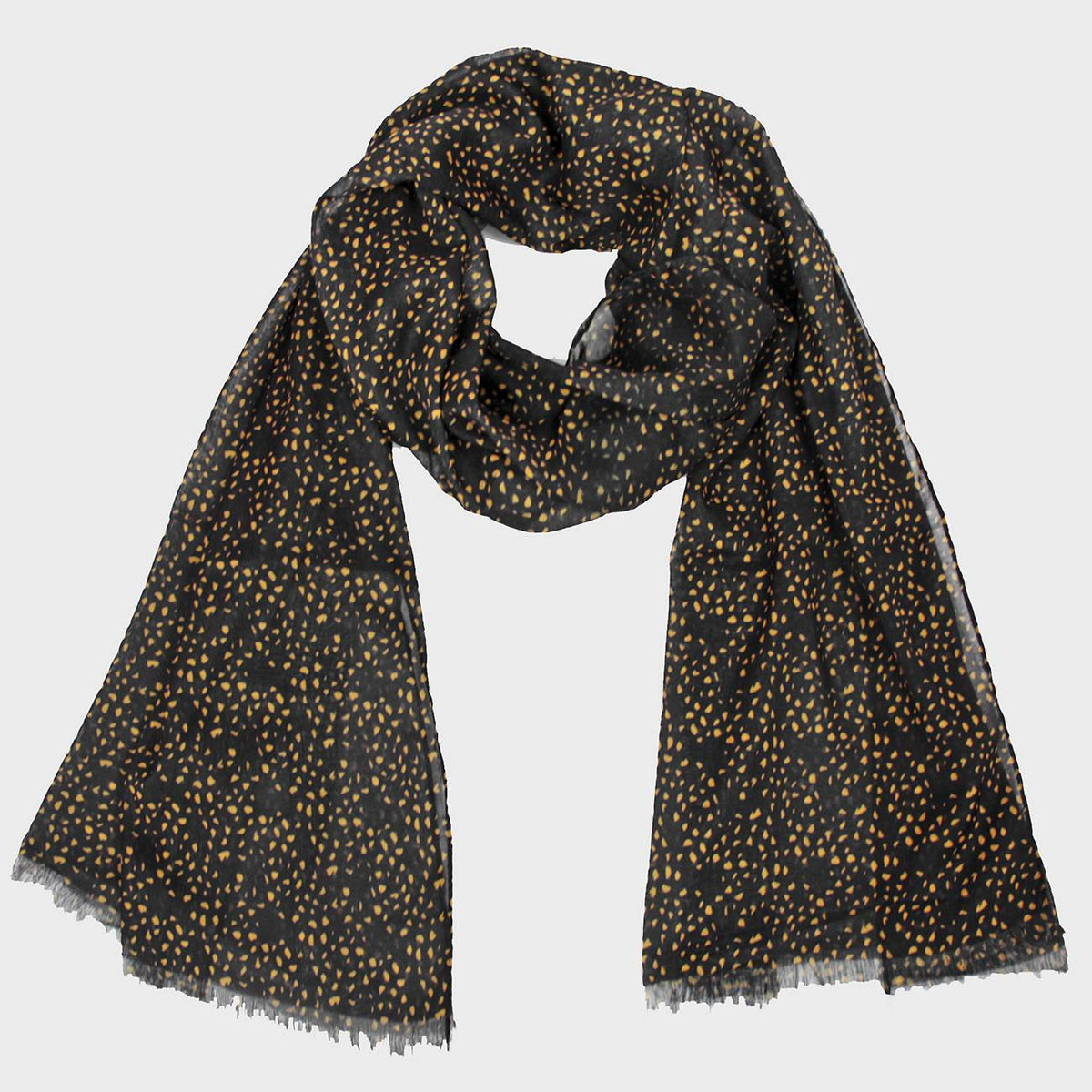 Sciarpa leggera -pashmina stampa a piccole macchie senape - nero