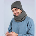 Cappello e sciarpa ad anello misto lana con bordo - Made in Italy - grigio