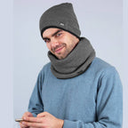 Cappello e sciarpa ad anello misto lana con bordo - Made in Italy - grigio