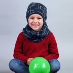 Cappello e sciarpa ad anello fantasia - blu
