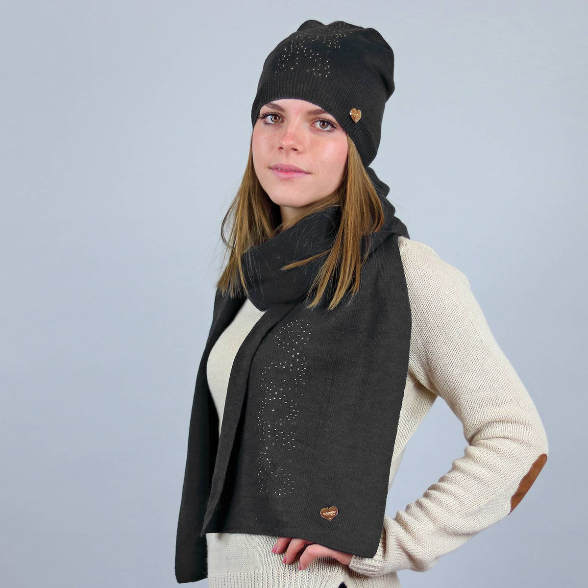 Cappello e sciarpa donna onde di strass