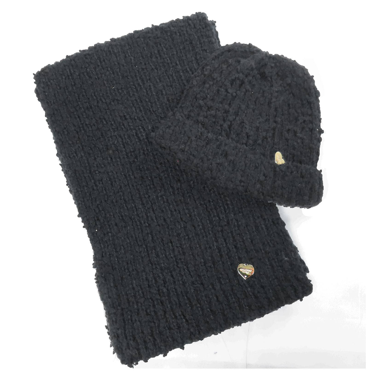 Cappello e sciarpa bouclé nero