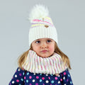 Set bimba con pompon in ecopelliccia e filato multi color