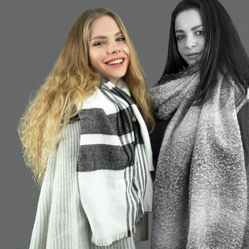Stola maxi extra morbida tartan bianco e nero