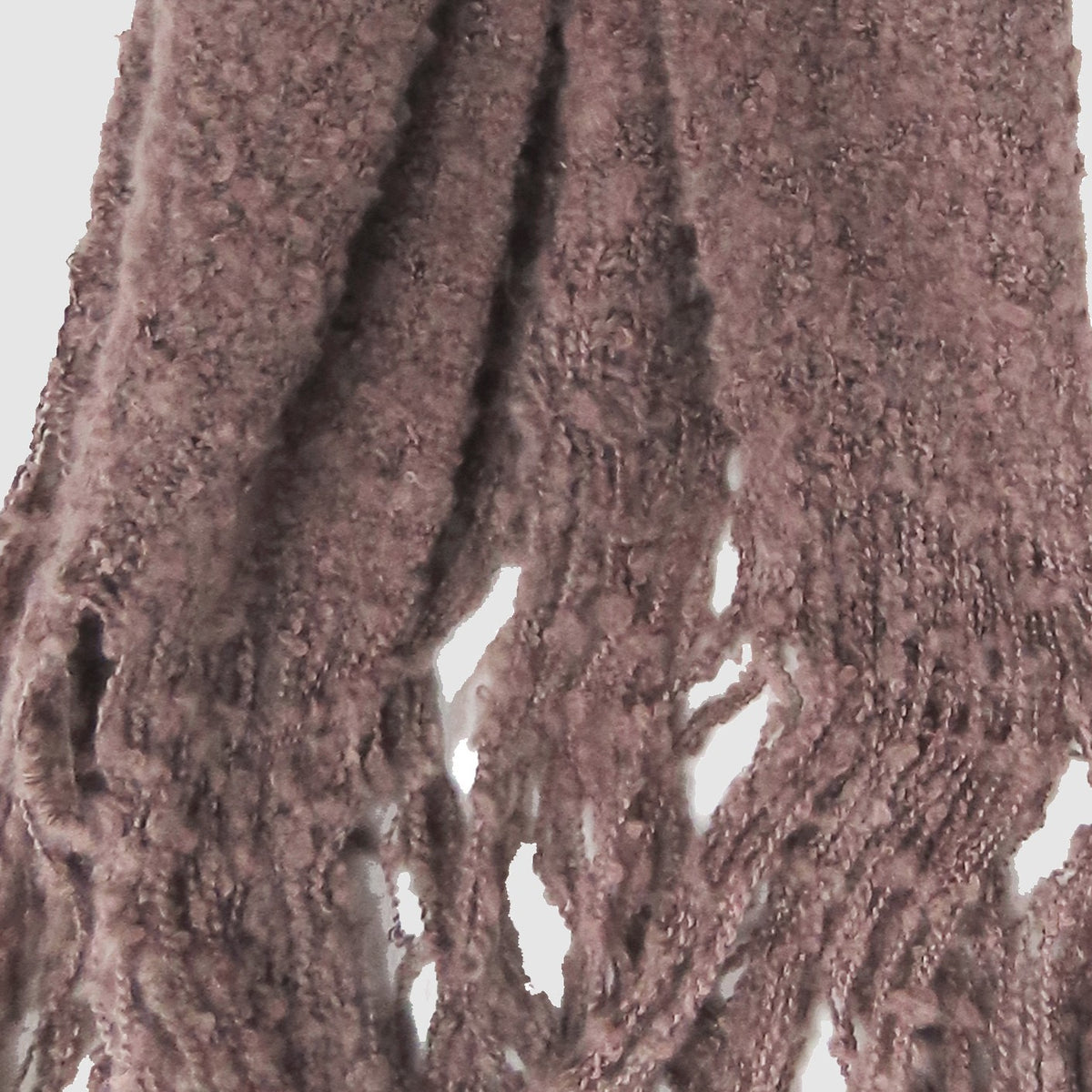 Maxi sciarpa rosa terracotta filato bouclè dettaglio
