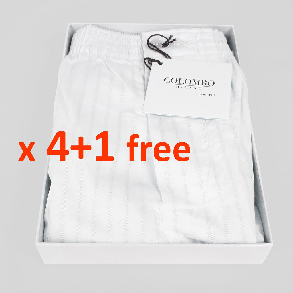 Pack da 4+1 omaggio - Boxer in popeline bianchi con righe di raso